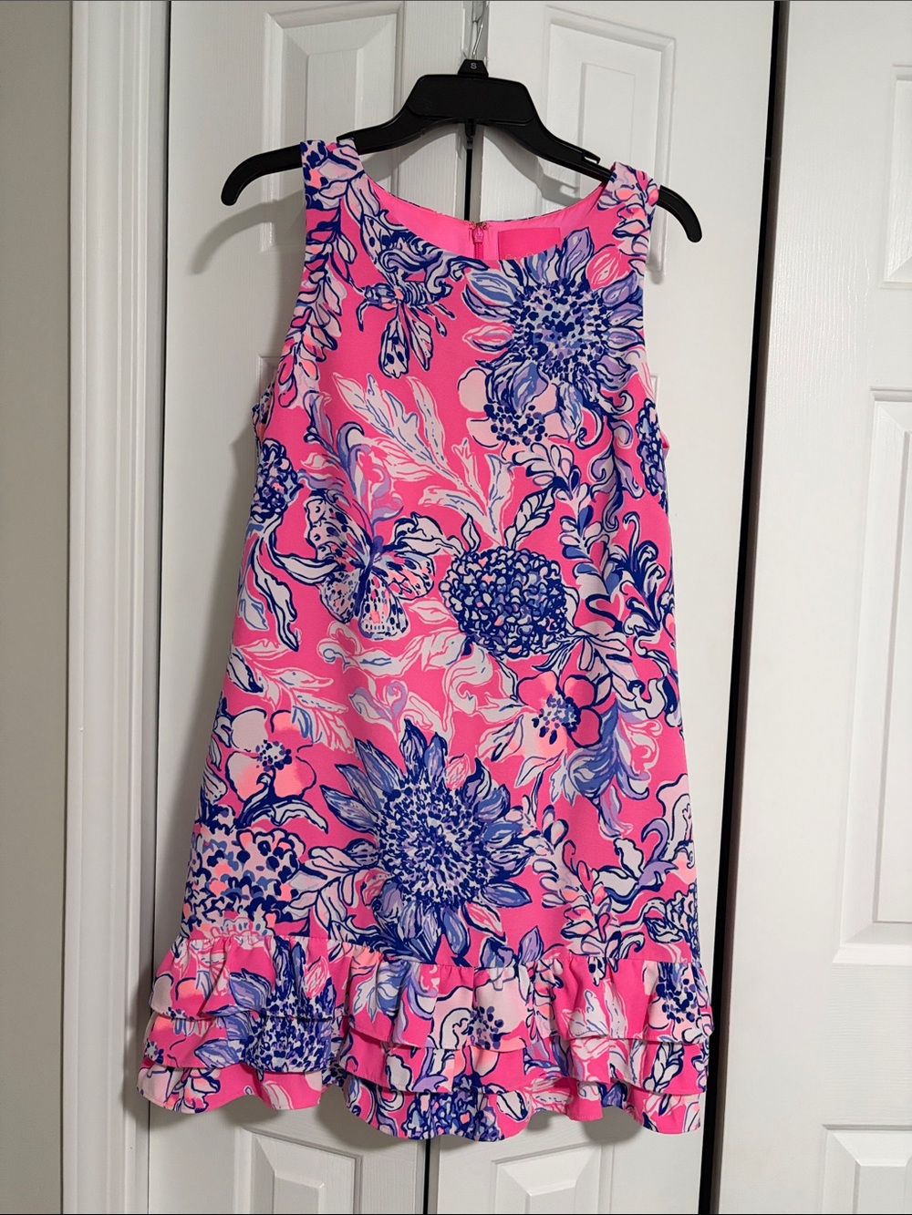 Lilly Pulitzer Pink and Blue Floral Ruffle-Hem Dress